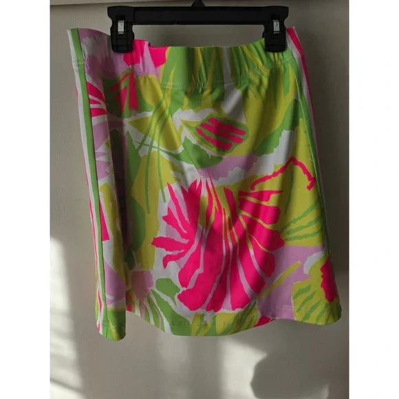 Gretchen Scott Tropical Print Pull On Skirt Women Size Medium Neon Pink Green - Picture 2 of 10